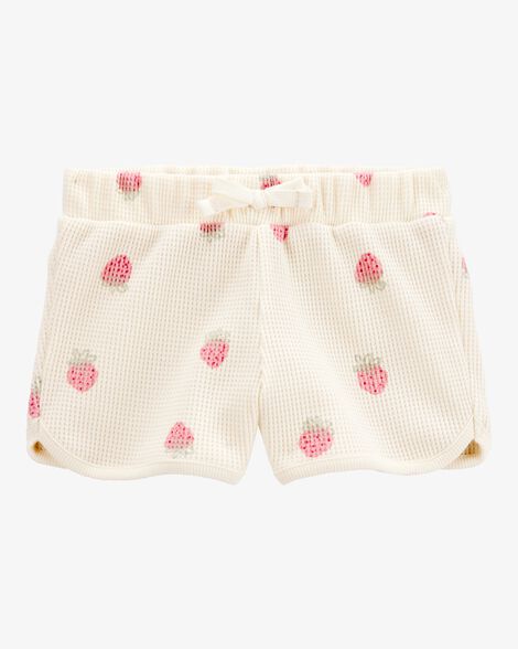  Product image 1 of Toddler Strawberry Print Waffle Knit Shorts - Ivory